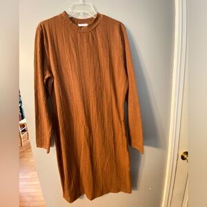 Ekouaer womens size XL brown long sleeve print midi dress